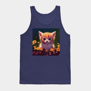 Kitten in field of flowers Tank Top